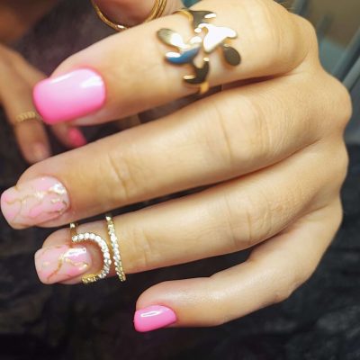 ongles chambery - rose et metal - glam nails by vanessa